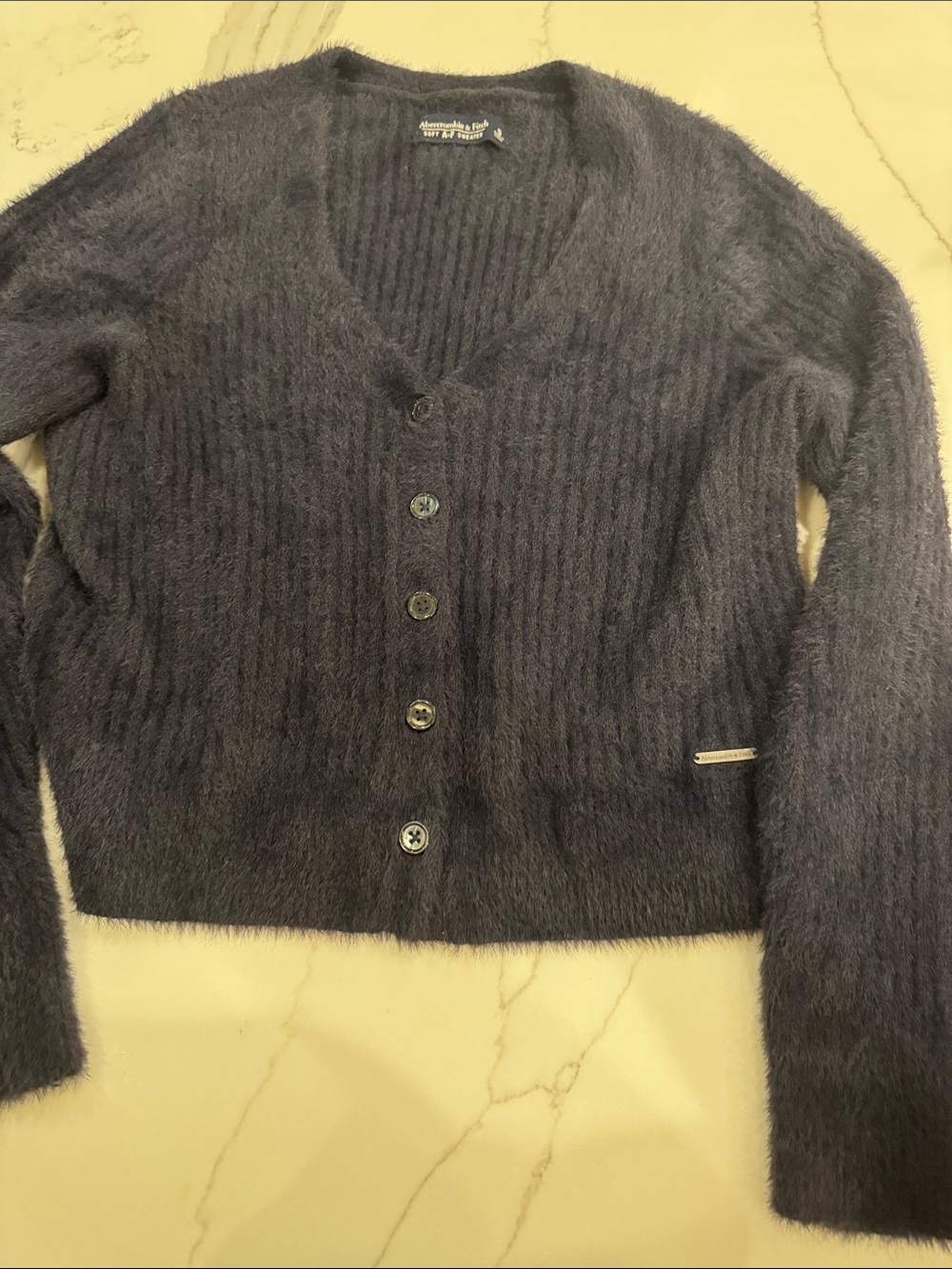Abercrombie & Fitch Charcoal Fuzzy V-Neck Cardigan